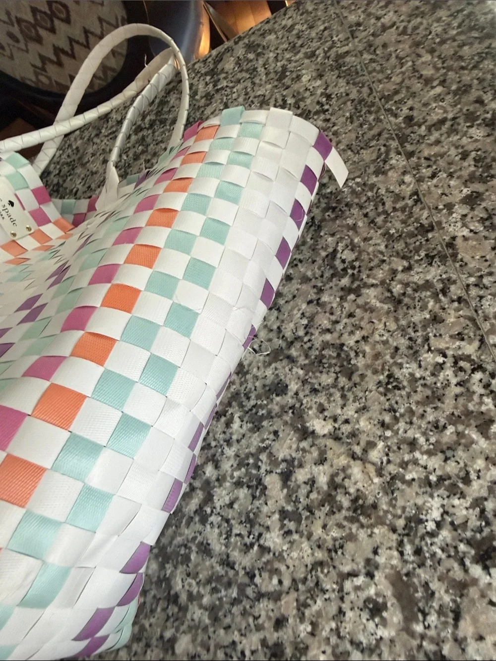 kate spade White Multicolor Woven Check Tote